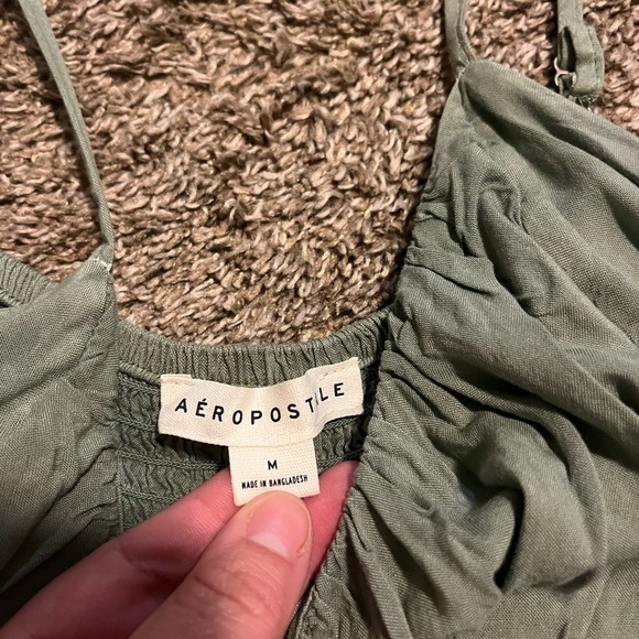 Aeropostale Women's Solid Swoop-Neck Tiered Green Babydoll Dress - Picture 3 of 8